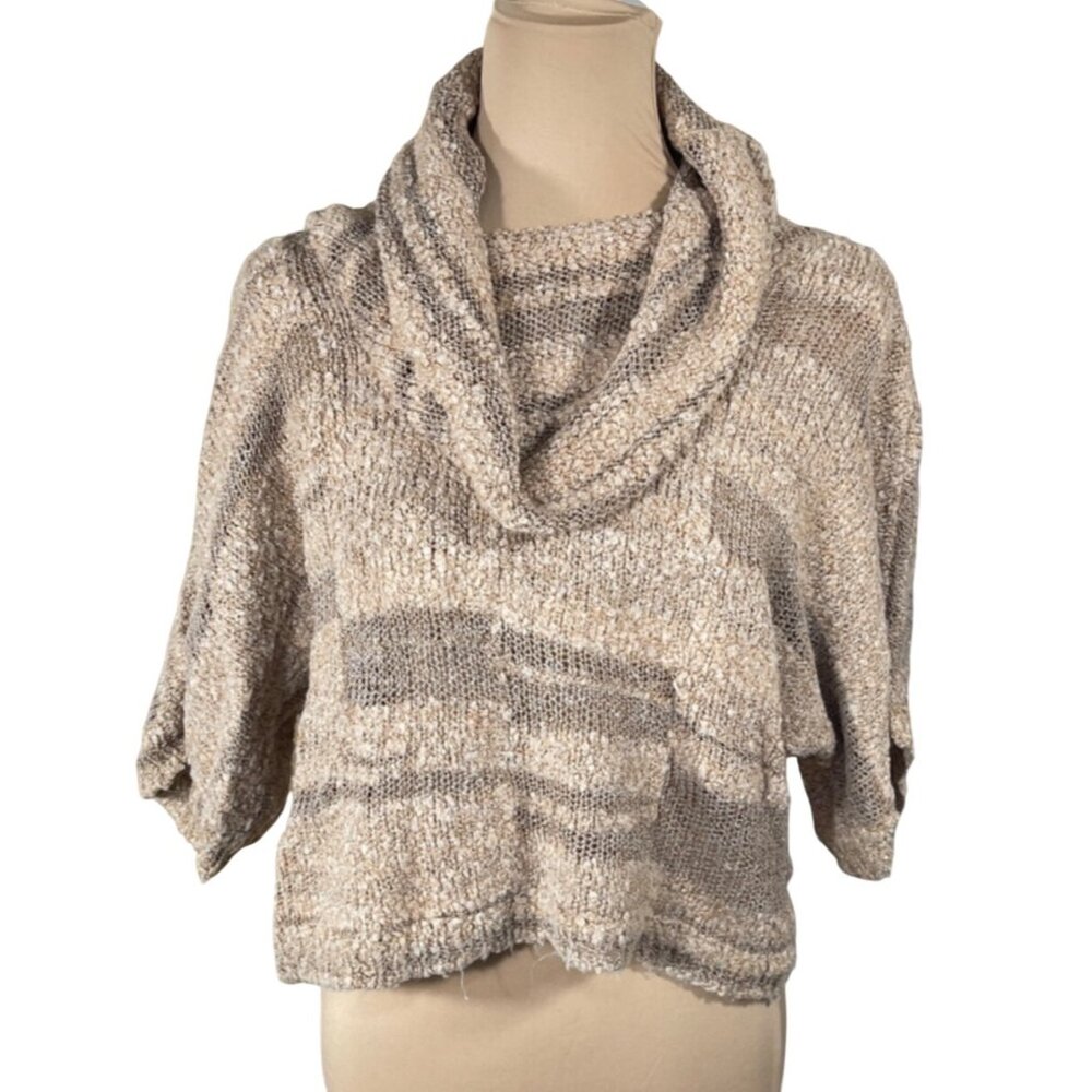 Gianni Bini Sweater Cowl Neck Short Sleeve Size L Large Cream Tan